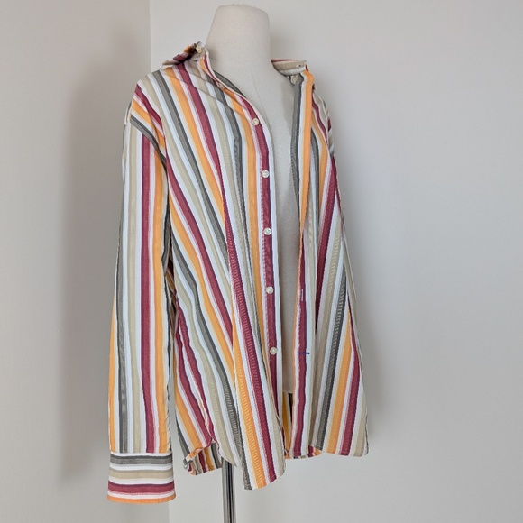 Gap Striped Button Up Blouse Cotton Poplin Long Sleeve Down Collar - Picture 9 of 9